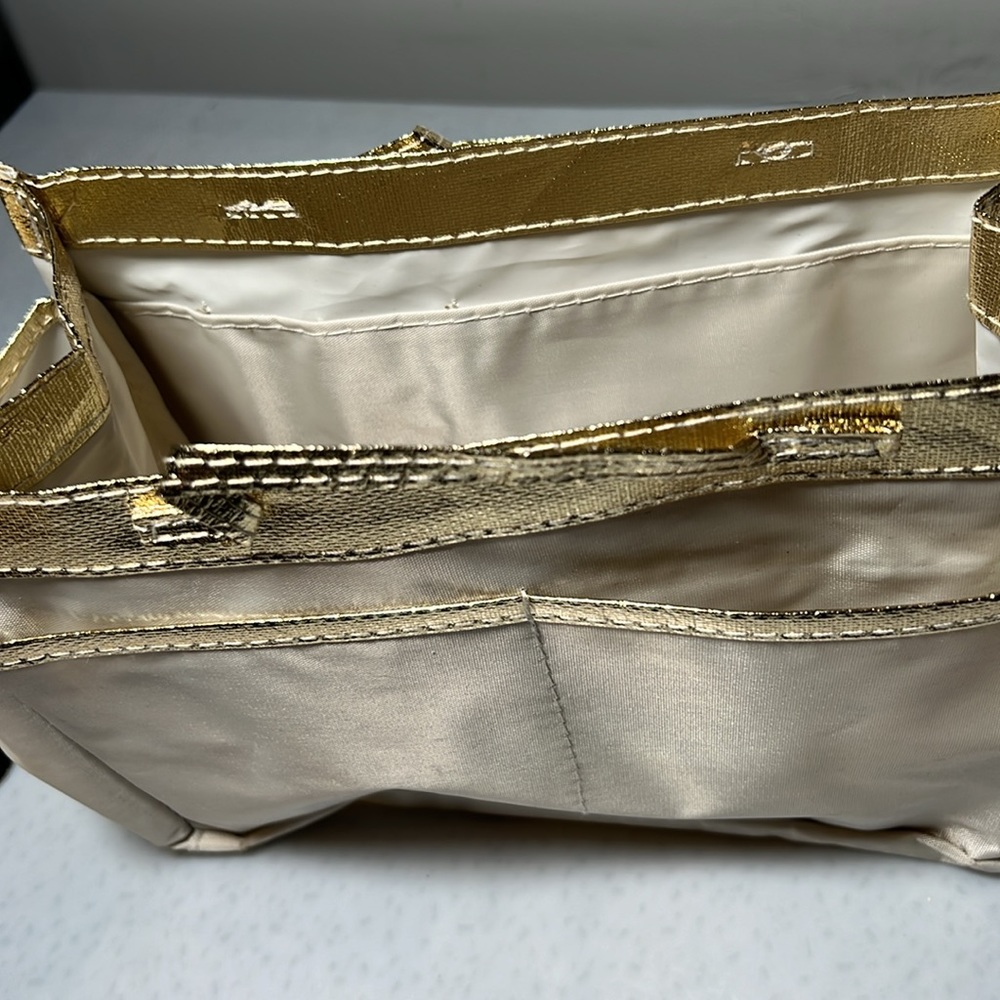 Mark Gold Zipper Bag Vinyl Lining and Tan Gold Vinyl Tote Bag - Picture 7 of 9